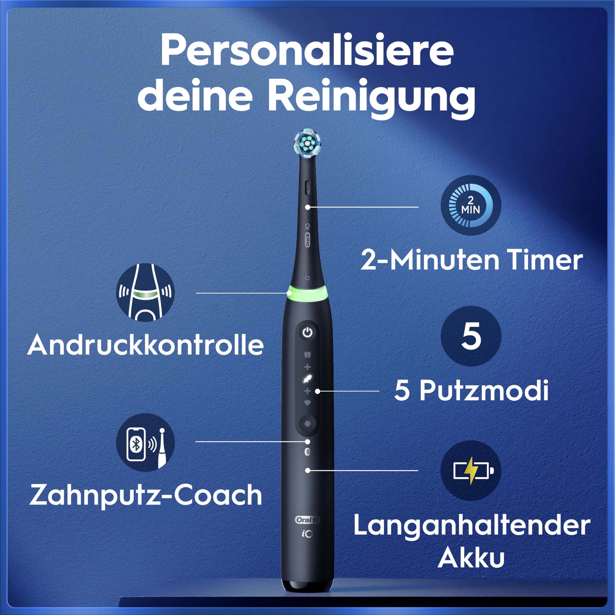 Oral-B iO Series 5 Elektrische Zahnbürste, Schwarz | Inkl. 3 Aufsteckbürsten, Reise-Etui, Electric Toothbrush mit 5 Putzmodi für Zahnpflege