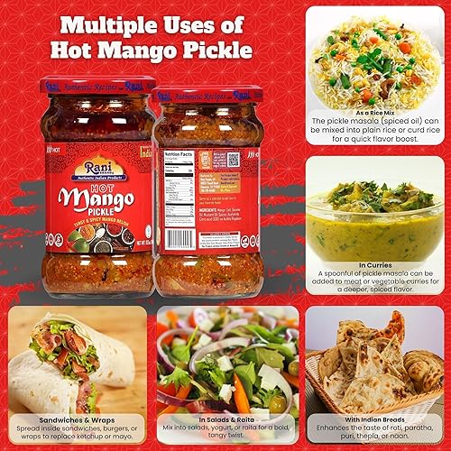 Miniatura 4 de Rani Mango Pickle HOT (Achar, condimento indio picante) Tarro de vidrio de 10.5 oz (300 g)  Vegano  Sin gluten  Sin OMG  Sin colores  Condimento