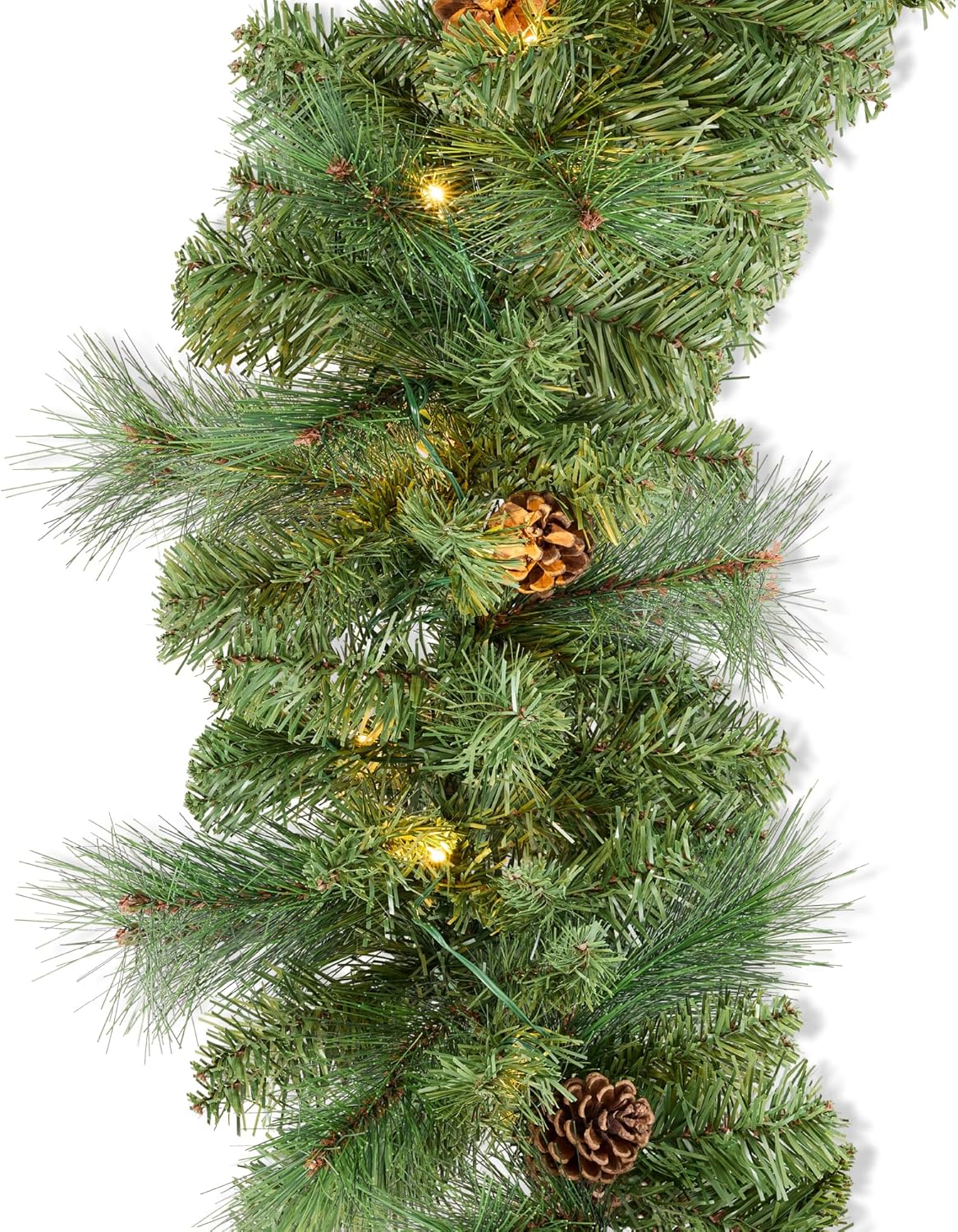 Best Choice Products 9ft Pre-Lit Christmas Garland Holiday Décor for Stairs, Mantel, w/Pine Cones, 2-in-1 White & Multi LED Lights