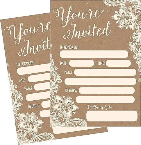 Miniatura 1 de Hadley Designs 50 invitaciones, arpillera y encaje, kraft, boda, invitaciones de despedida de soltera, cena de ensayo, invitaciones, invitaciones de