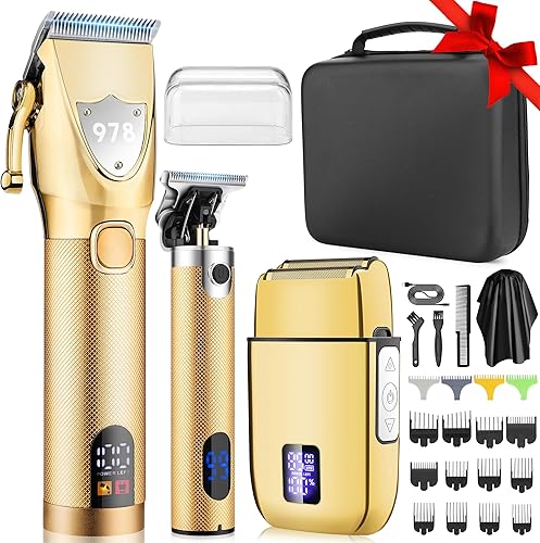 Miniatura 8 de Lanumi Maquinilla de afeitar eléctrica profesional para hombre, juego de 3 piezas, recortadora y recortadora de barba recargable, kit de peluquería