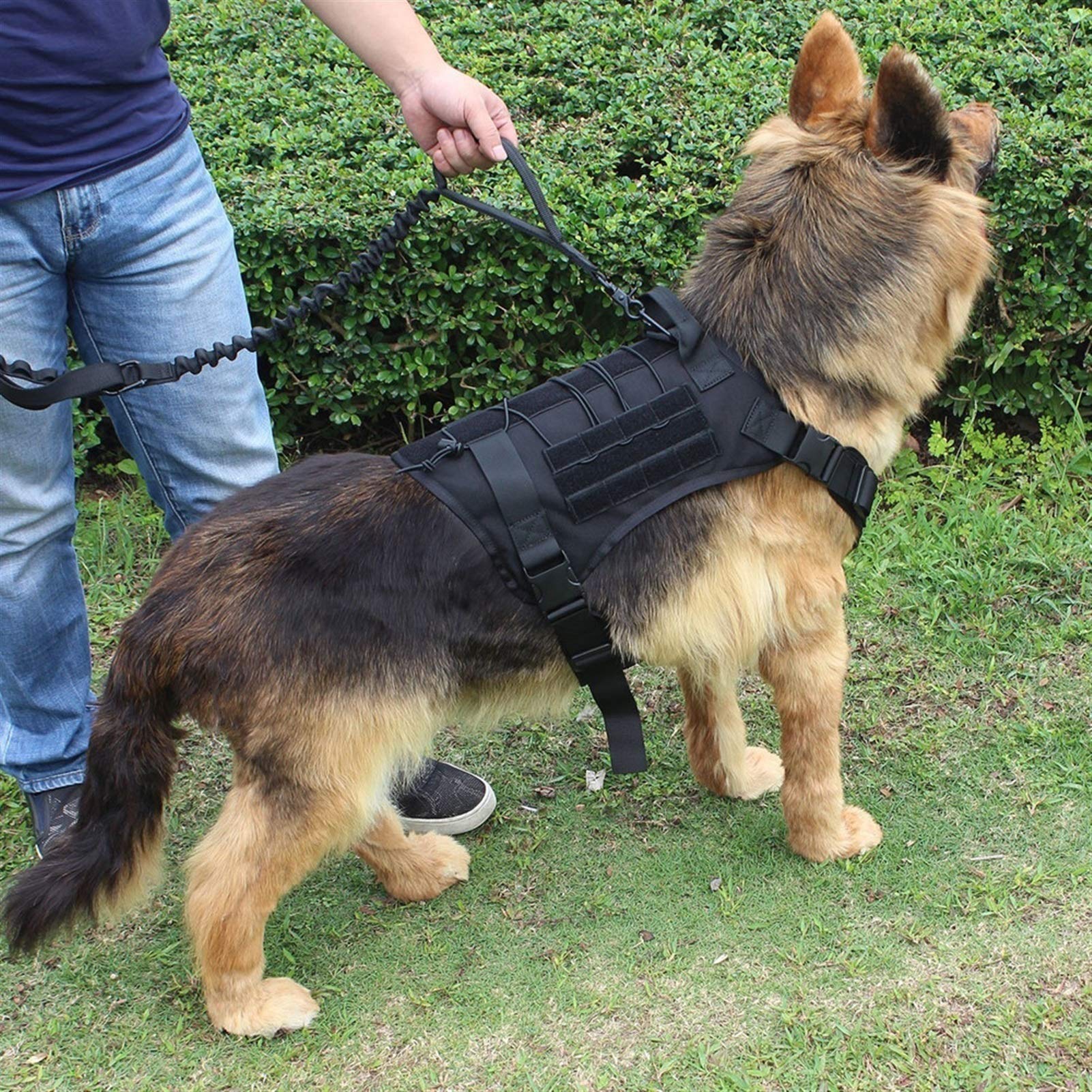 Arnés Militares Tácticos Chaleco de Trabajo para Perros Correa Bungee de Nylon (1.5m) Entrenamiento para Perros Medianos y Grandes Pastor Alemán