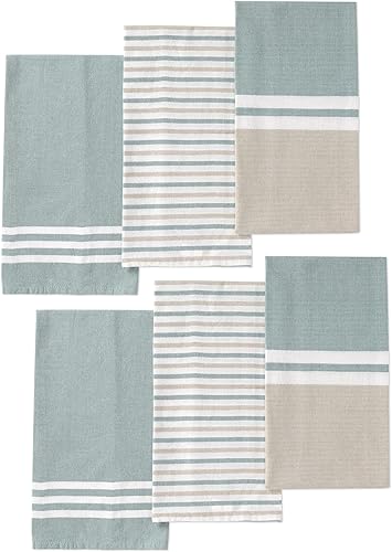 Folkulture Juego de toallas de cocina y paños de cocina con lazo para colgar, juego de 6 paños de cocina 100% algodón, paños de cocina para