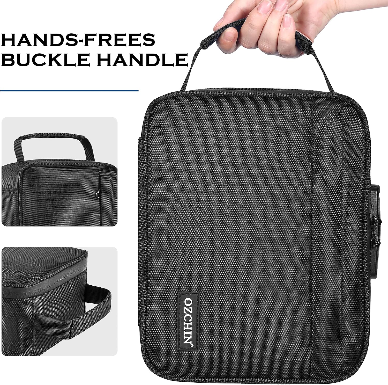 Large Smell Proof Bag with Combination Lock Bag File Organizer; Medicine Lock Stash Box Travel Storage Case Safe Bag for Documents and Valuables Storage (Black)