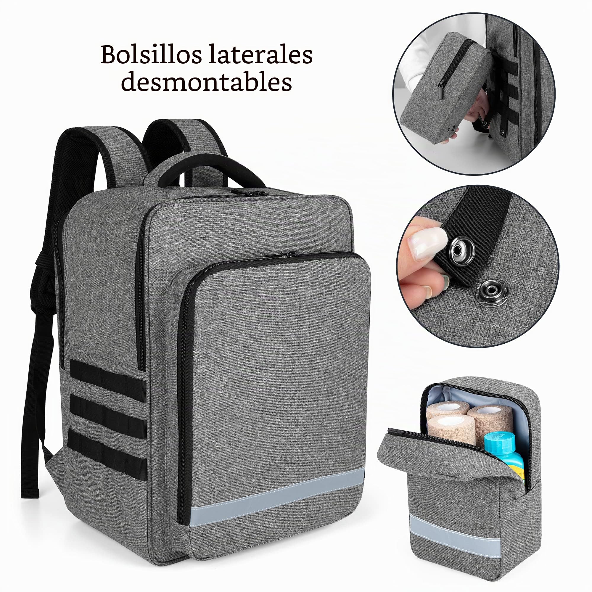 Trunab - Mochila médica de emergencia, vacía, bolsa de primeros auxilios, mochila de primeros auxilios, con bolsillos laterales desmontables y fondo antideslizante, apta para EMT, paramédico, visita