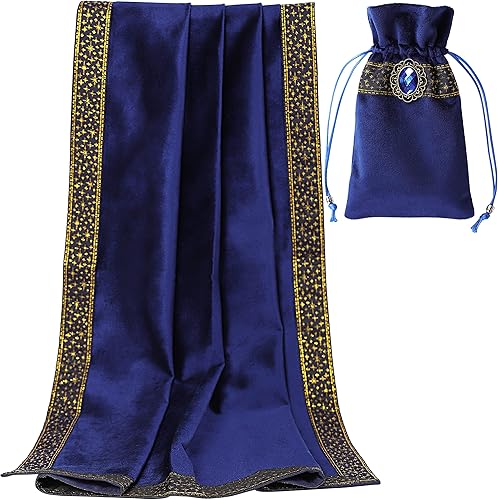 DOARLUO Mantel de tarot de altar - 25.6 x 25.6 pulgadas - Terciopelo Wicca de adivinación con bolsa de cartas de tarot (azul)