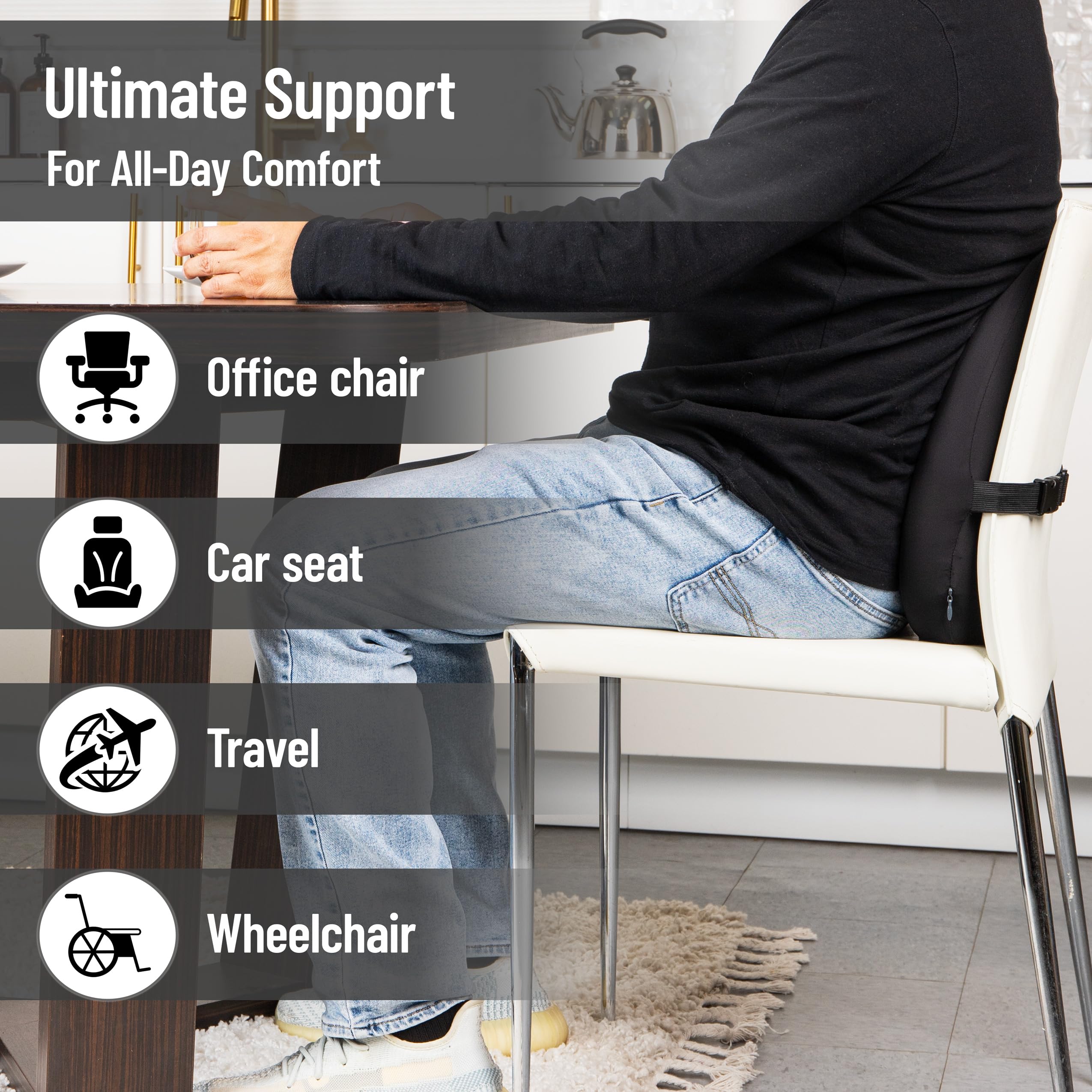 Mind Reader Lumbar Support Pillow with Air-Cloud Technology Office Chair Back Cushion Memory Foam Black — view 4