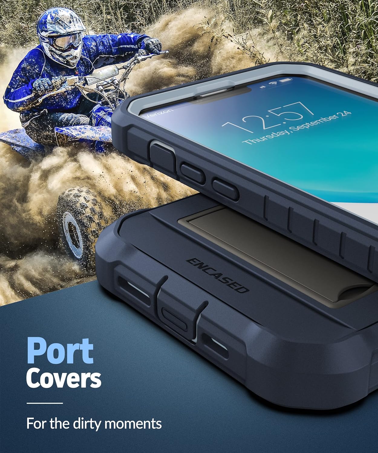 Encased Protective Belt Case Compatible with iPhone 16 with Built-in Screen Protector and Phone Holster Clip Heavy-Duty Hybrid Rugged Cover (iPhone 14 Pro)