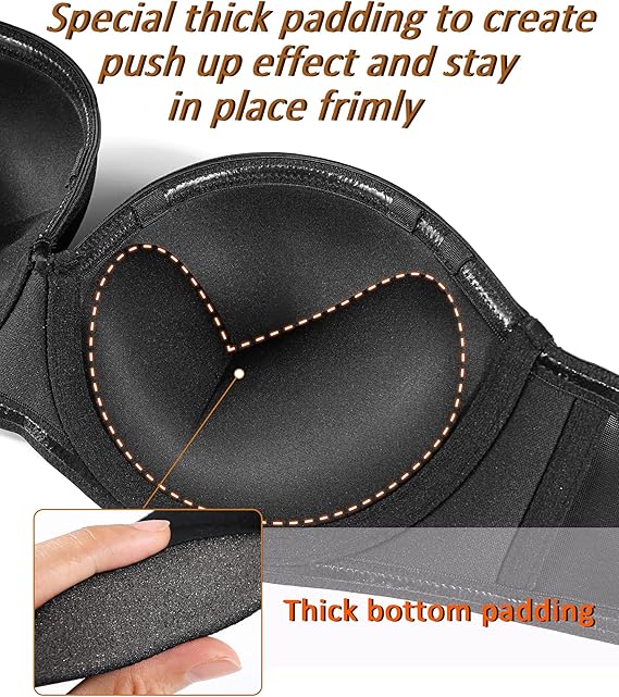 DotVol Push-up beugelbeha voor dames, comfortabele gevoerde beha, ondergoed voor vrouwen, strapless beha, beige, 70A DotVol Push-up beugelbeha voor dames, comfortabele gevoerde beha, ondergoed voor vrouwen, strapless beha, beige, 70A