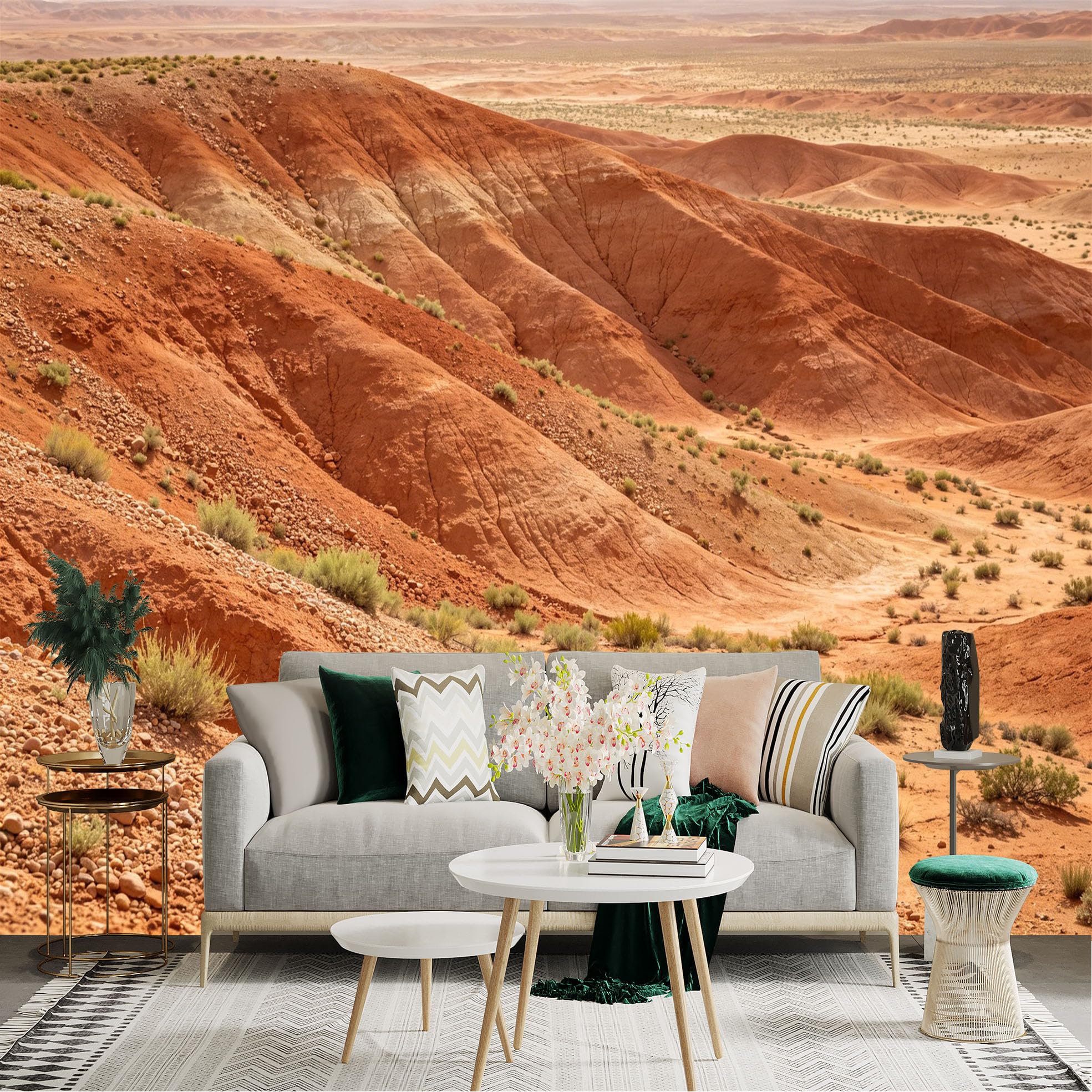 Lnzczhyre Dbh260521216 Custom Size Wall Sticker Mural， Red Desert Landscape， Arid Terrain， Rolling Sand Dunes， Natural Scenery， For Wall Decoration， Peelandstick Wall Decals.