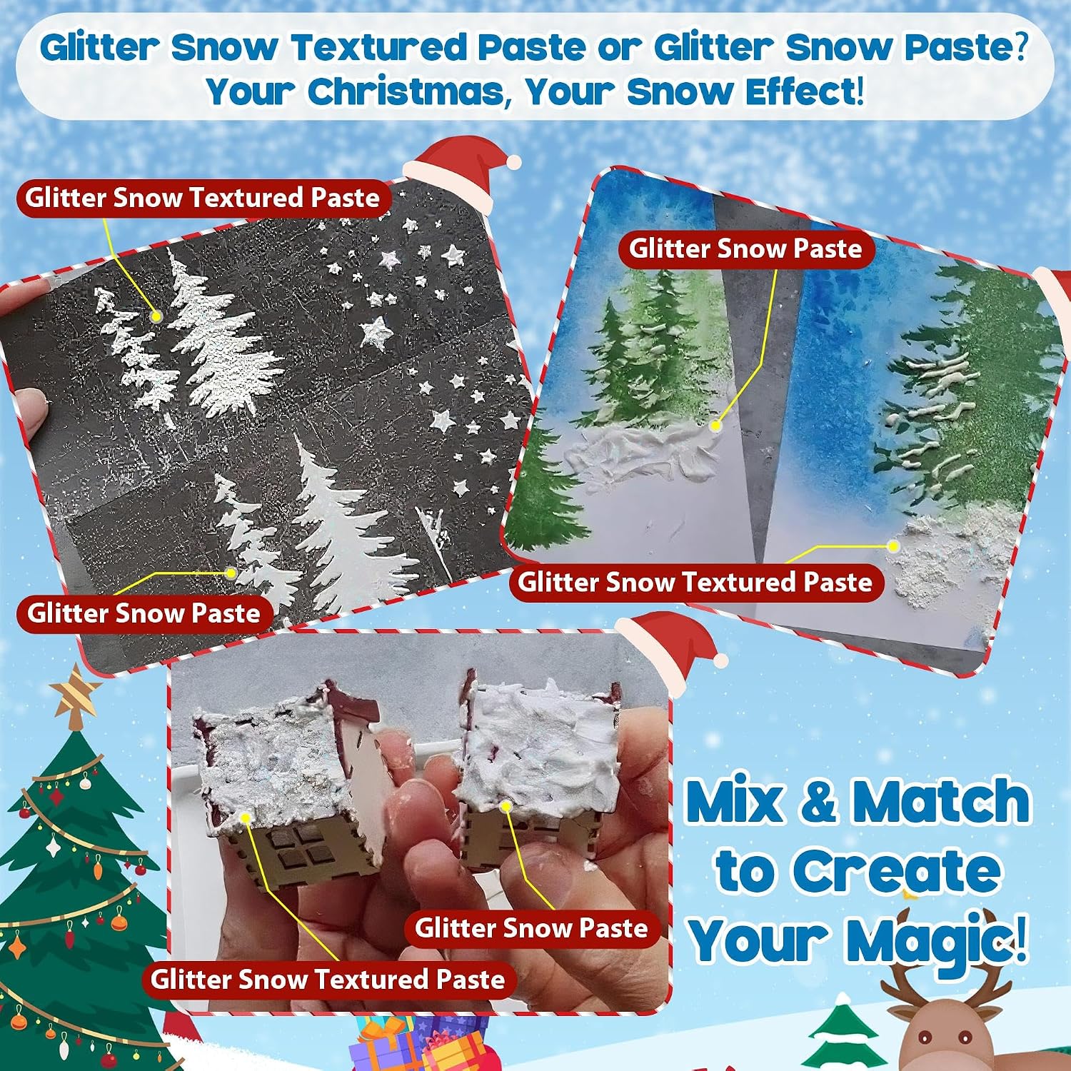 11.3oz Glitter Snow Textured Paint, Decorative Snow Textured Paste, Non-Toxic Non Yellowing Fluffy Crafting Glue with Sparkling Finish, Ideal for Christmas Decor Crafts