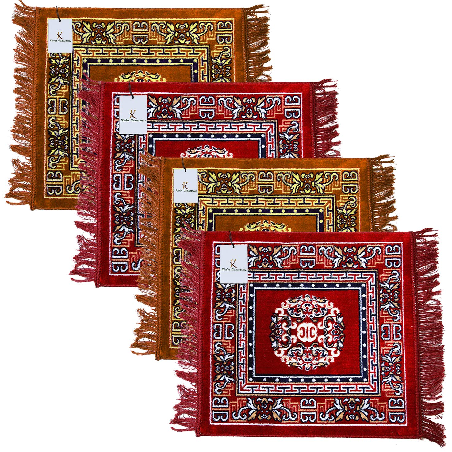Gold & Maroon Velvet Prayer Mat - Kuber Industries -1