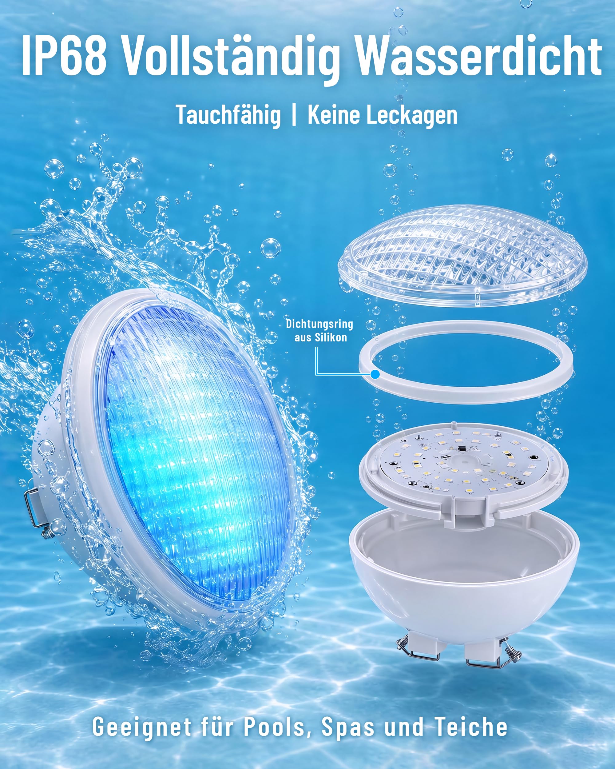Kingwen 40W RGB LED Poolbeleuchtung LED Poolbeleuchtung Unterwasser Mit Fernbedienung 4000lm IP68 Wasserdichte Unterwasserleuchten 12V AC/DC Poolscheinwerfer Unterwasser Beleuchtung