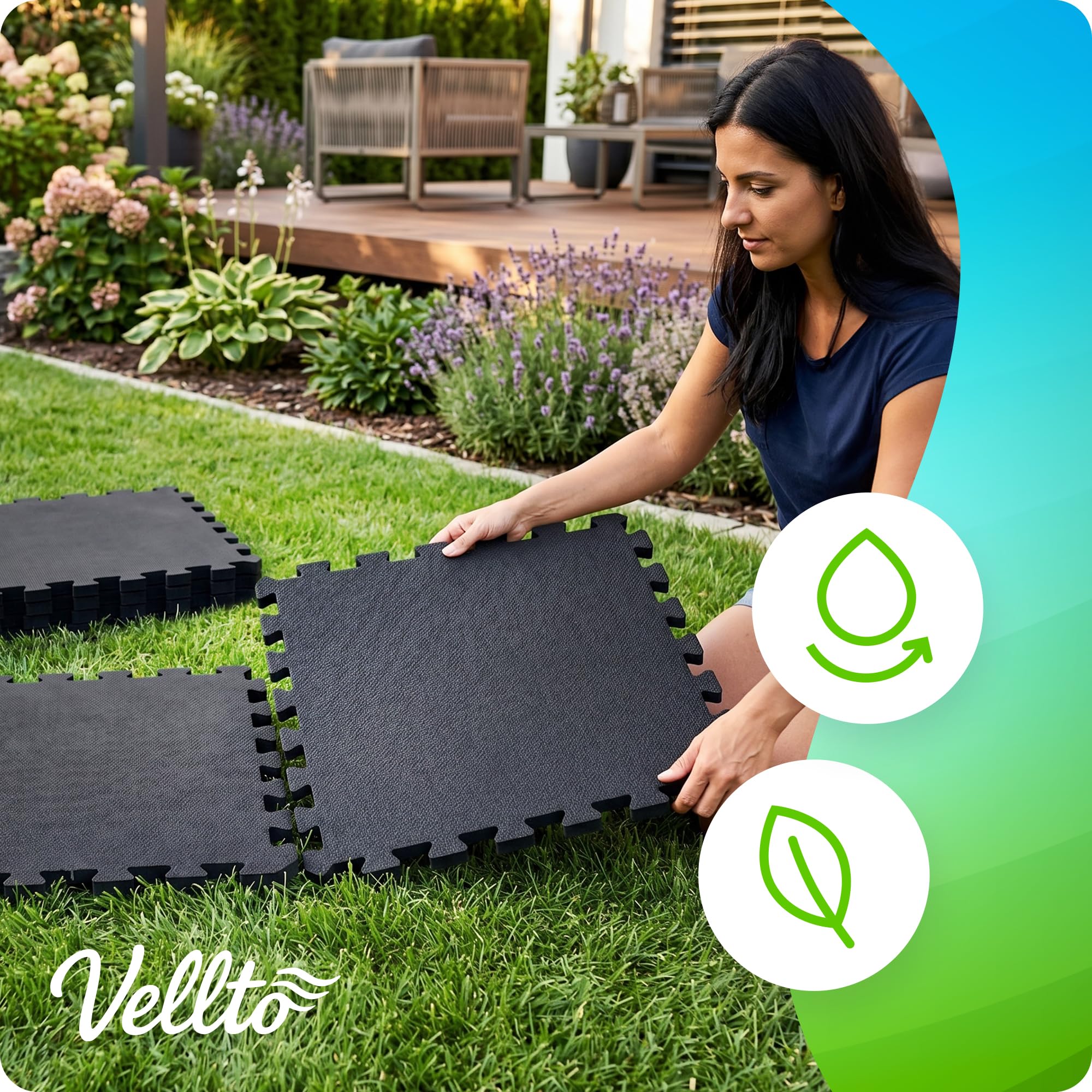 Tappeto Mattonelle 1088 mm x 1088 mm 2 cm 12x Puzzle Spessore Protezione Pavimento Gomma Eva Fitness Base Piscina Incastro Impermeabile Sottofondo Sistema Modulare Idrorepellente