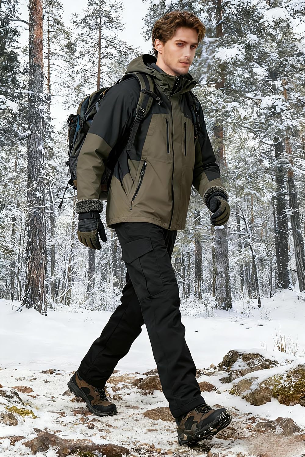Men's Camo Tactical Pants Waterproof Windproof Hiking Pants Winter Thermal Warm Snow Cargo Pants - Image 6