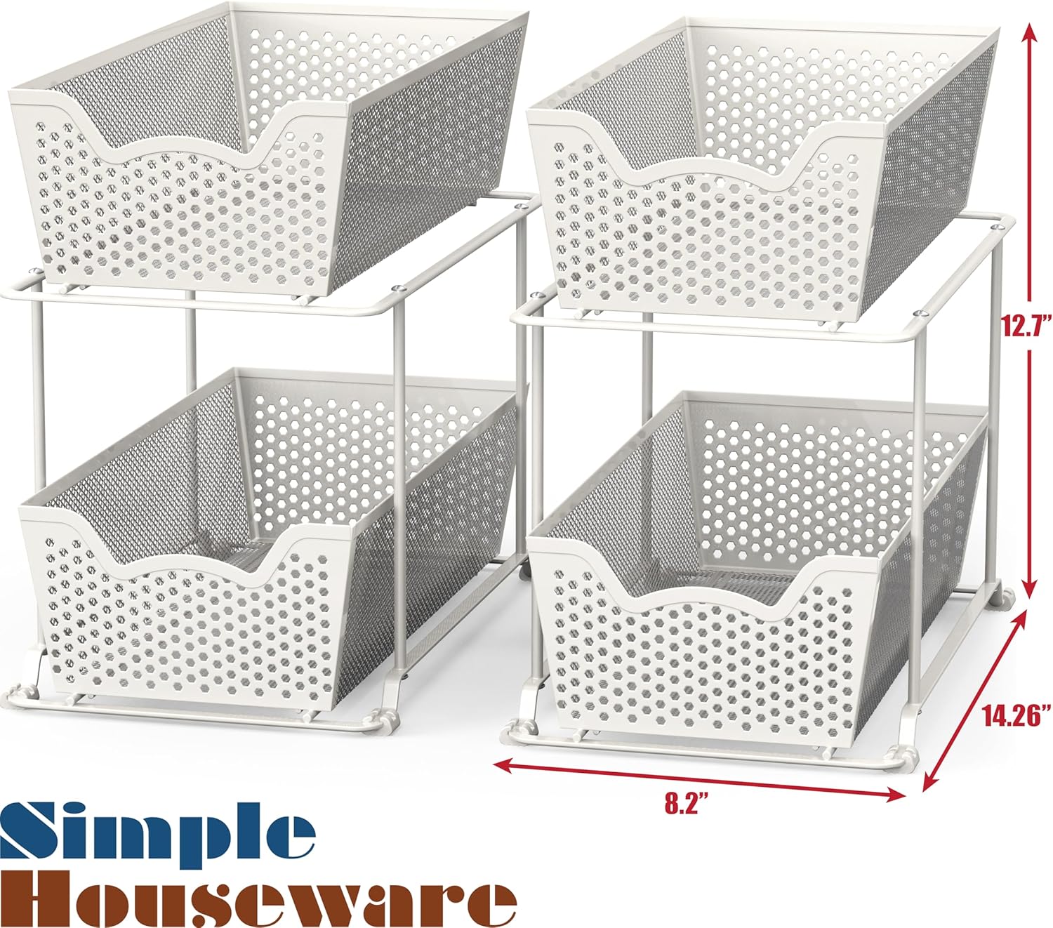 Simple Houseware Cabinet 2 Tier Perforated Basket Drawer, White - 2 Pack