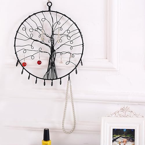 Vista 9 de Estante Montado en la pared diseño de espirales de metal negros de almacenamiento de cosméticos c/20 Collares para colgar – MyGift Negro,Negro