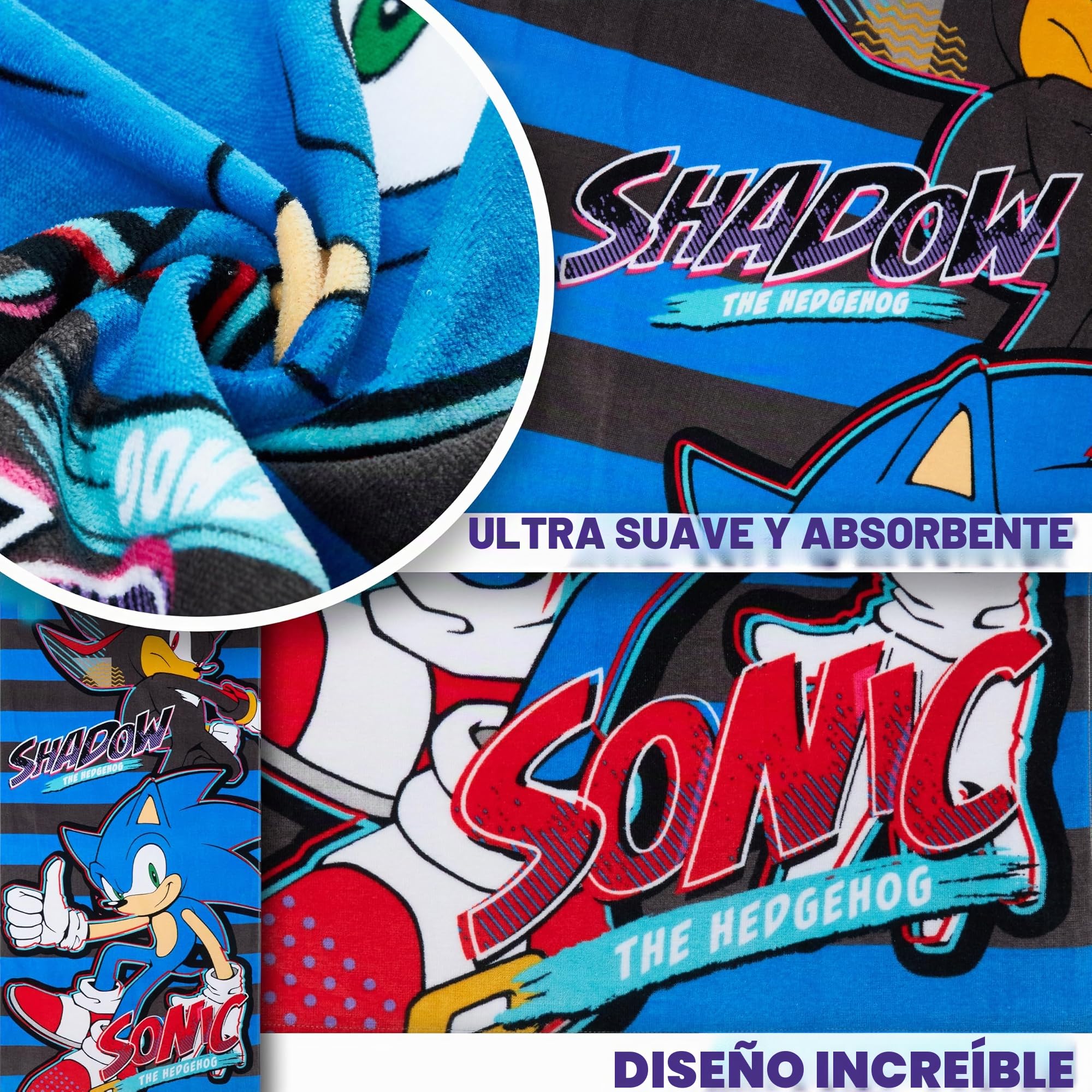 SONIC THE HEDGEHOG Toalla Piscina Niña Niño y Adolescente Toallas Baño Grandes Toallas Algodon Ducha Playa Secado Rápido 140x70cm (Multi, 70x140cm)