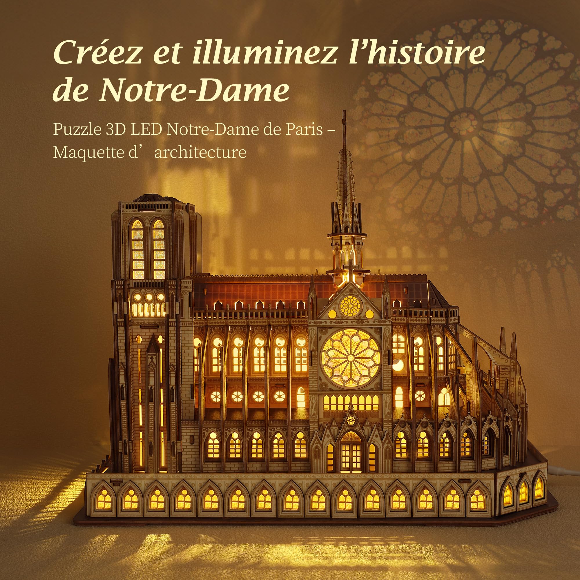 FUNPOLA Puzzle 3D en Bois LED Notre Dame de Paris – Modèle Architectural Lumineux
