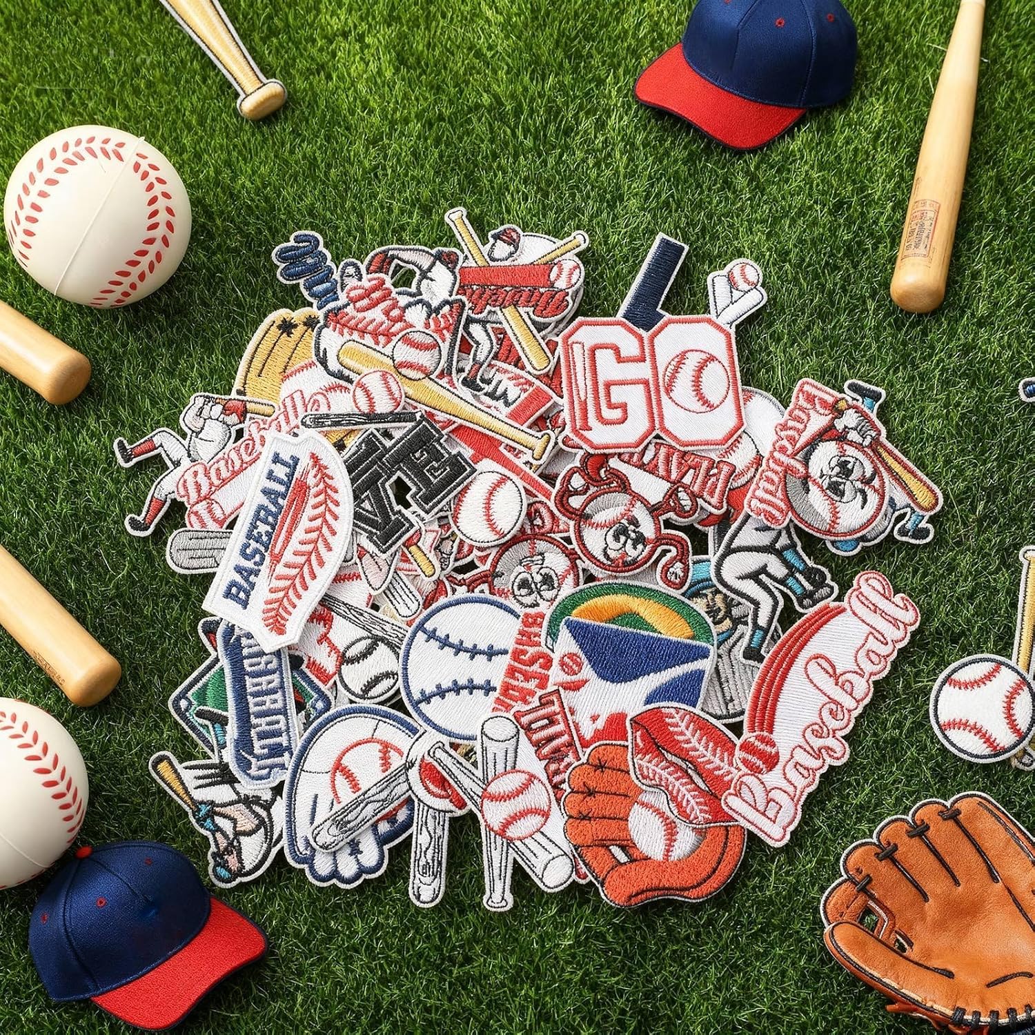 Janinka 100 Pcs Baseball Iron on Patches Baseball Embroidered Sew on Applique Sport Repair Patch Team Gift for Players Coaches Sports Lovers Fans Clothing Backpack Hat Bag DIY Crafts Party Supplies