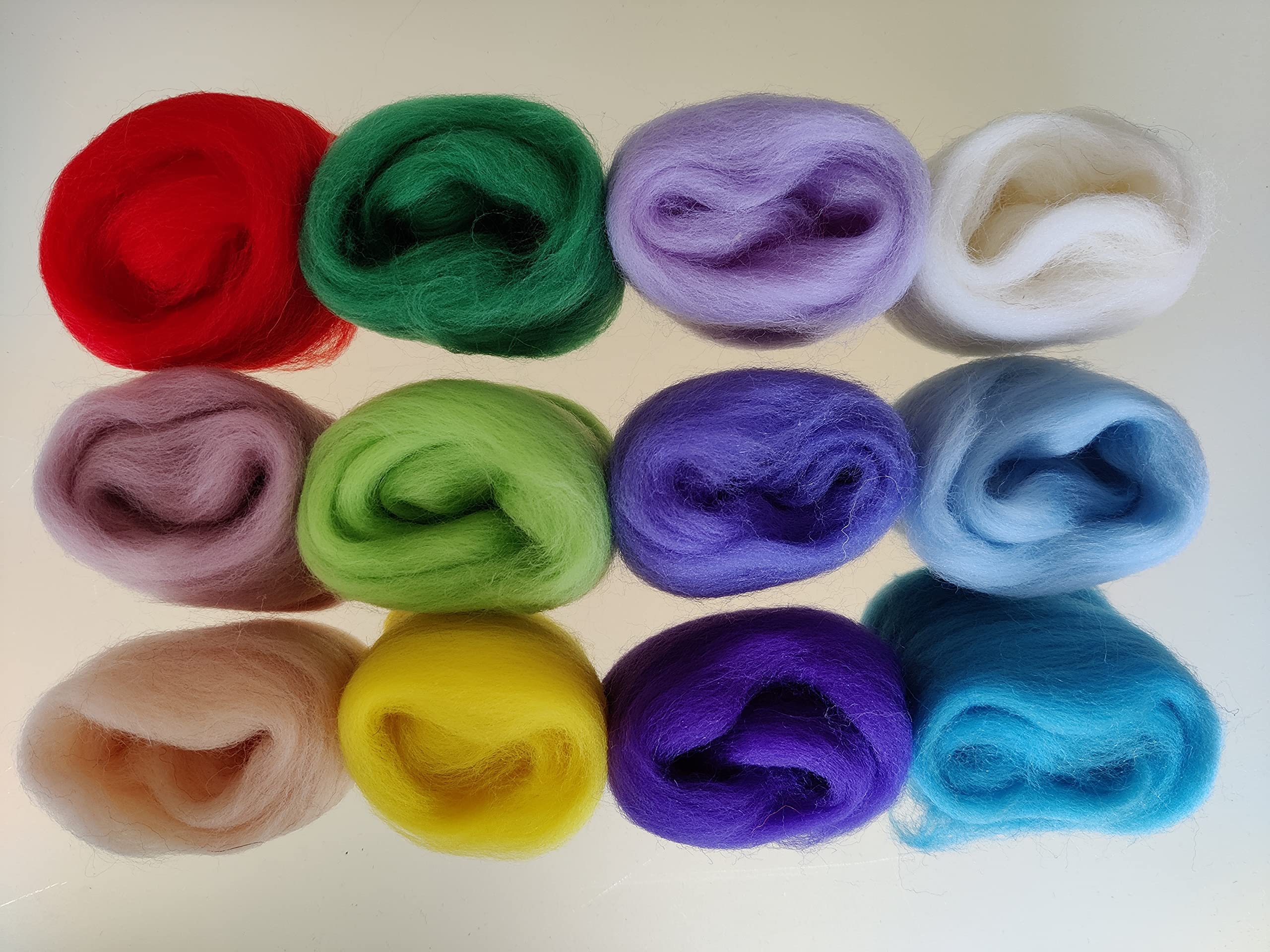 Assorted Colour Wool Sets* Pure Merino Wool for Needle and Wet Felting Wool Tops White Blue Pink Yellow Mint Lilac, Packs of 60g (Set M)