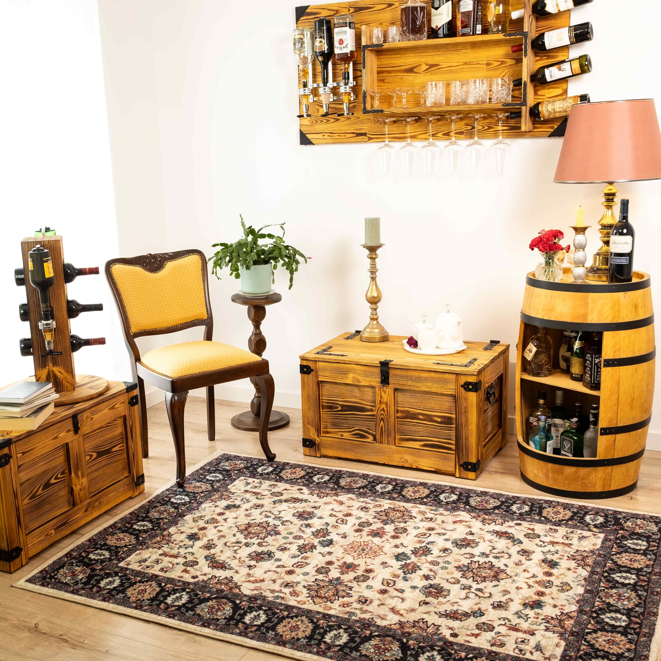 CREATIVE COOPER Caja de madera multifuncional con diseño de cofre del tesoro, caja de almacenamiento, mesa rústica, juguetes, 77 x 49 x 45 cm, hecha a mano de roble con aceite de madera ecológica