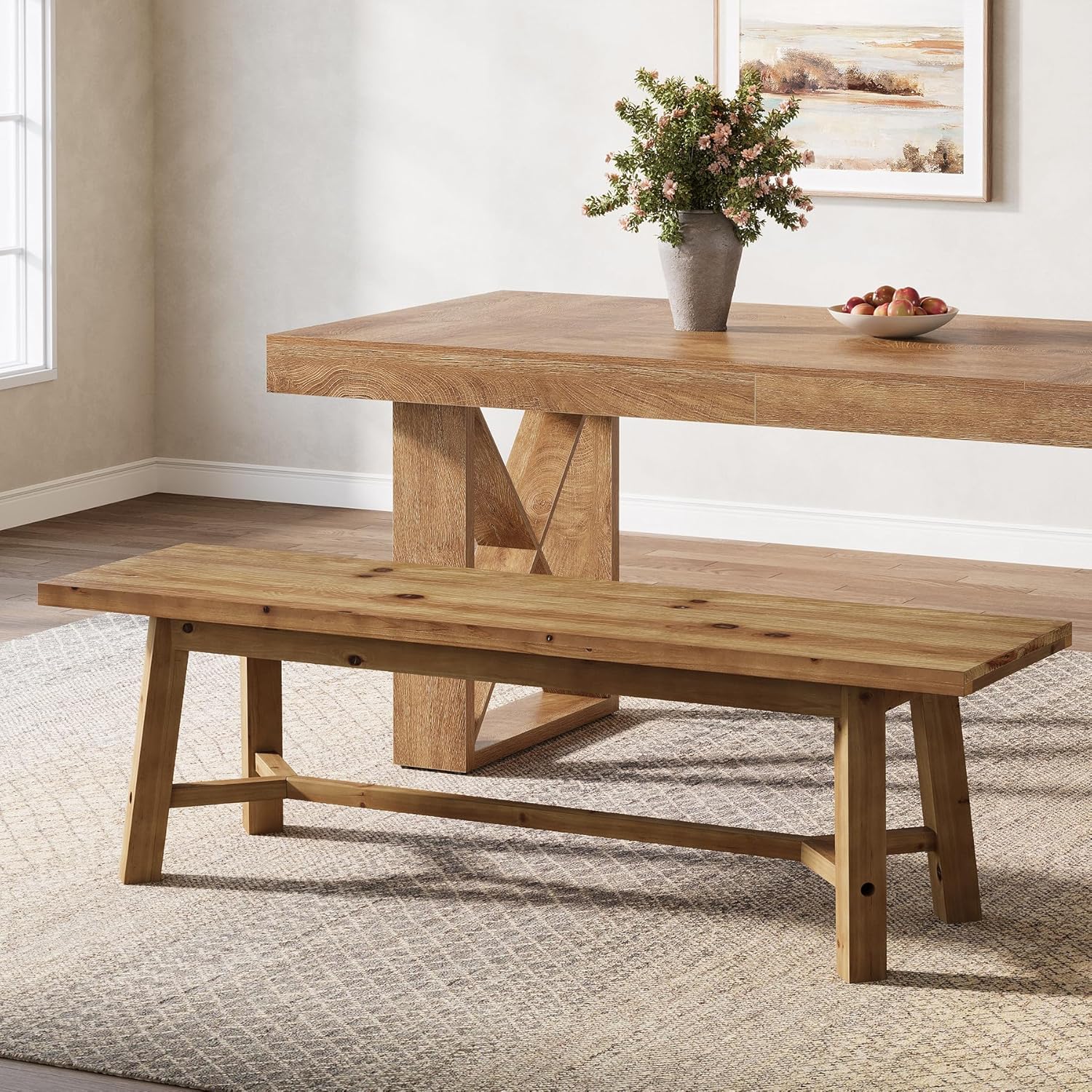 55 inch solid wood bench styled in living room