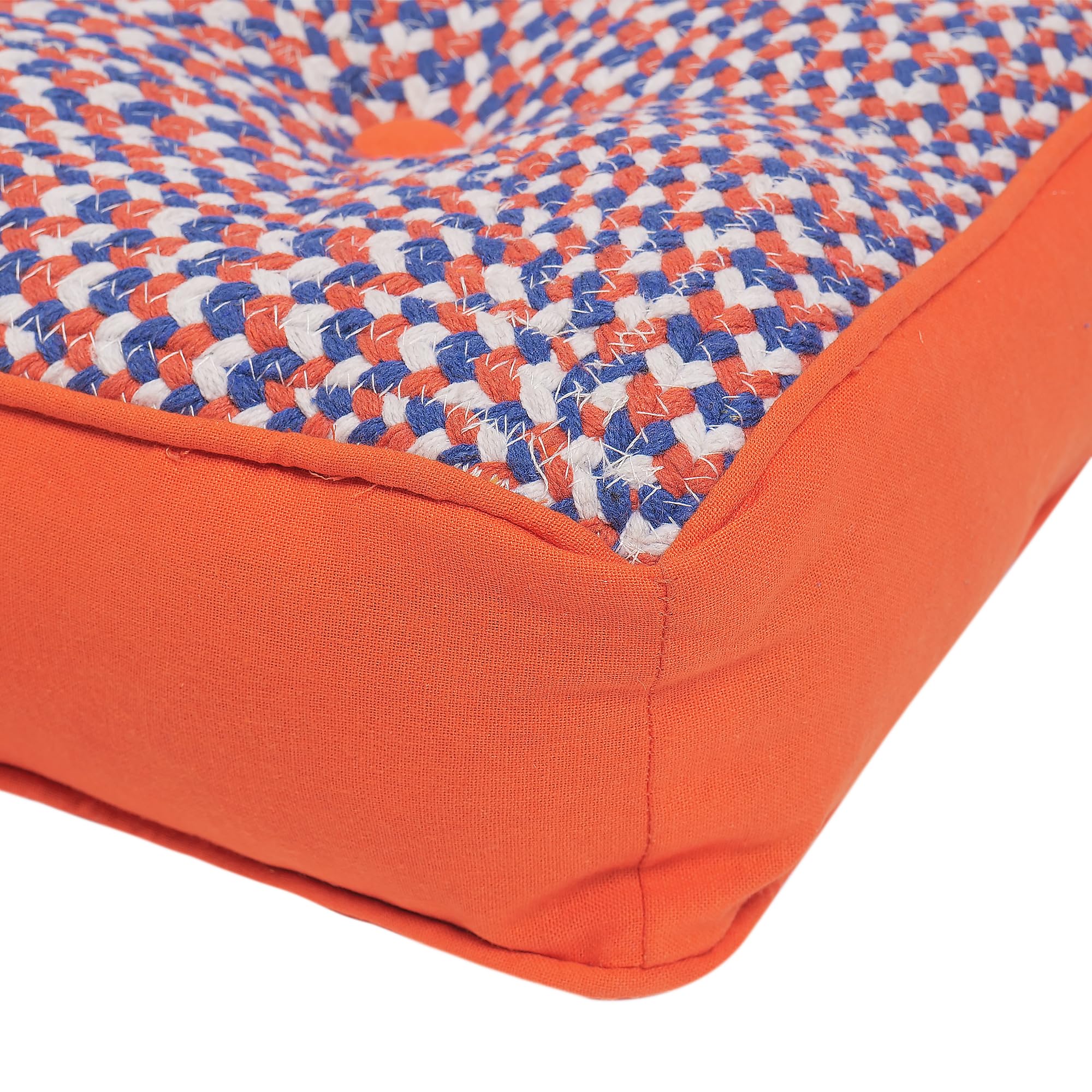 Orange Woven Floor Cushion - Cozy Seating & Meditation -7