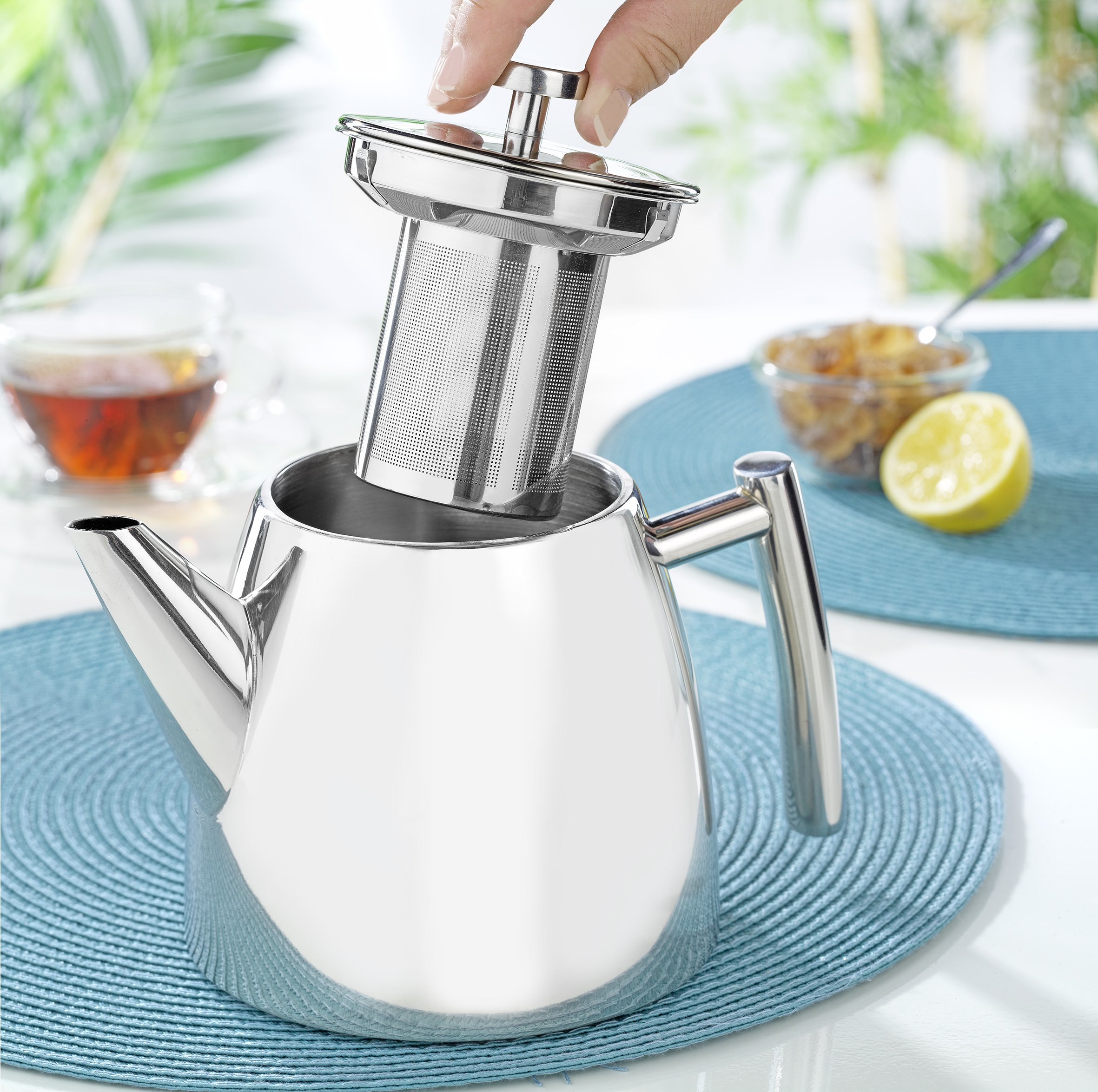 Edelstahl Teekanne Mit Sieb - 1 Liter Teekanne Für Losen Tee