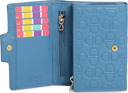 Vista 4 de SADDLER - Monedero de piel para mujer (tamaño mediano), diseño con cremallera, Azul tormenta), SADDL-2203DD-SBLU