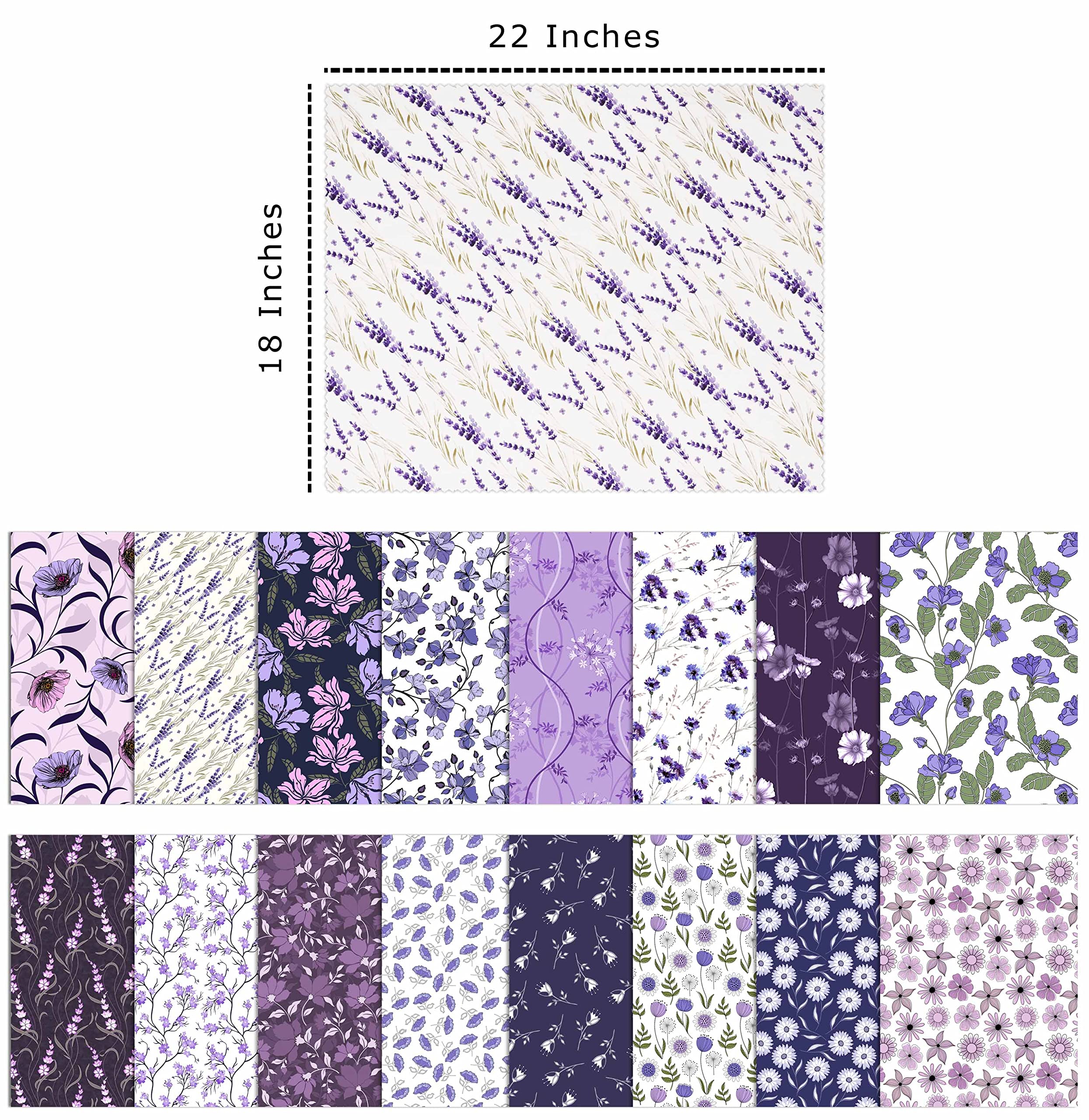 Soimoi 16 Pc Fat Quarter Bundle, Floreale Stampa 18 "X 22" Patchwork Fai-Da-Te- 100% Cotone Pre-Taglio Tessuto Di Trapuntatura Viola E Bianco.