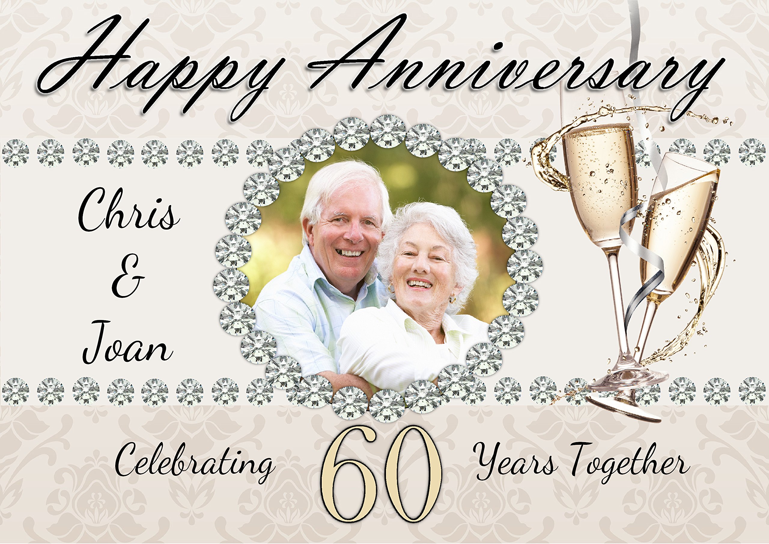 The Personalised Party Company Personalised 60Th Diamond Wedding Anniversary Congratulations Poster Banner N49 (A1 (59.4Cm X 84.1Cm))