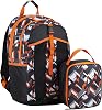 FUEL Lunch Backpack Set Teens Student Water Resistant Bookbag Bag Soft Reusable Insulated Cooler Lunch Box Thermal Travel Office Lunch Bag, Orange Tech