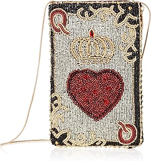 Mary Frances Queen of Hearts Beaded Playing Card Crossbody Phone Bag, silver