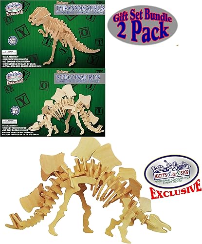 Miniatura 6 de Matty's Toy Stop Juego de 2 rompecabezas de madera de dinosaurio 3D grande de lujo T-Rex Tyrannosaurus (35.8 pulgadas) y Stegosaurus (28.3 pulgadas)
