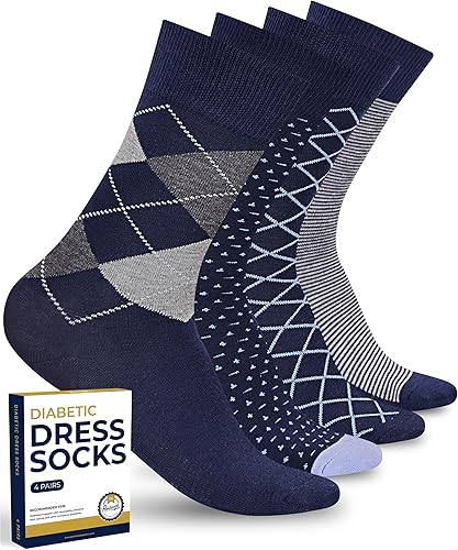 Pembrook Calcetines de vestir para diabéticos para hombre, 4 pares de calcetines diabéticos elegantes sin olor para hombres de trabajo Calcetines