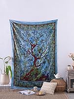 Vista 14 de Popular Handicrafts Tapiz para colgar en la pared, diseño hippie, bohemio, árbol de la vida, hippy psicodélico, tapices indios, 53 x 78 pulgadas