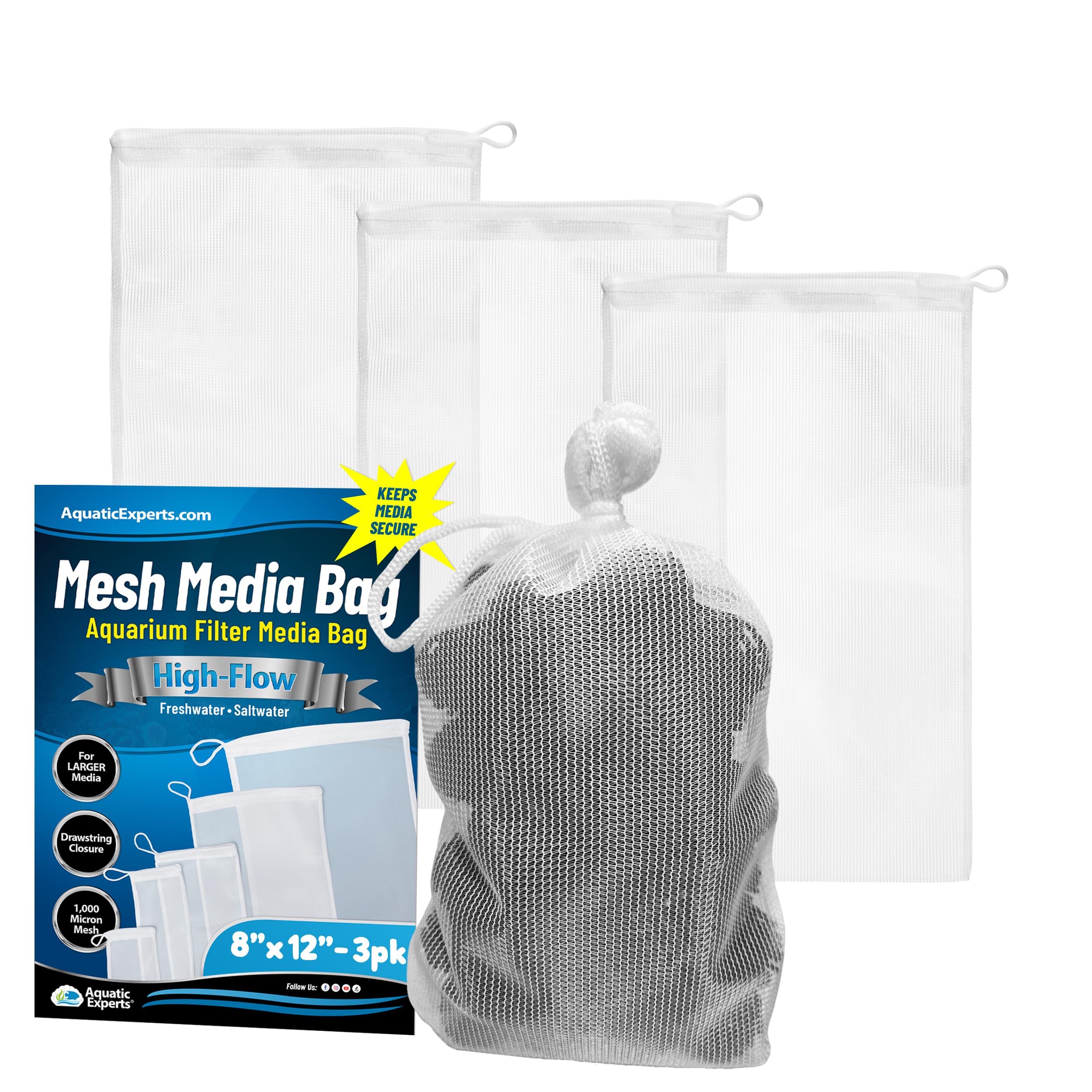Aquatic Experts High Flow Filter Media Bag - Durable Filter Bags for Fish Tank, Secure Aquarium Media Bag with Drawstring, Media Bags for Aquarium and