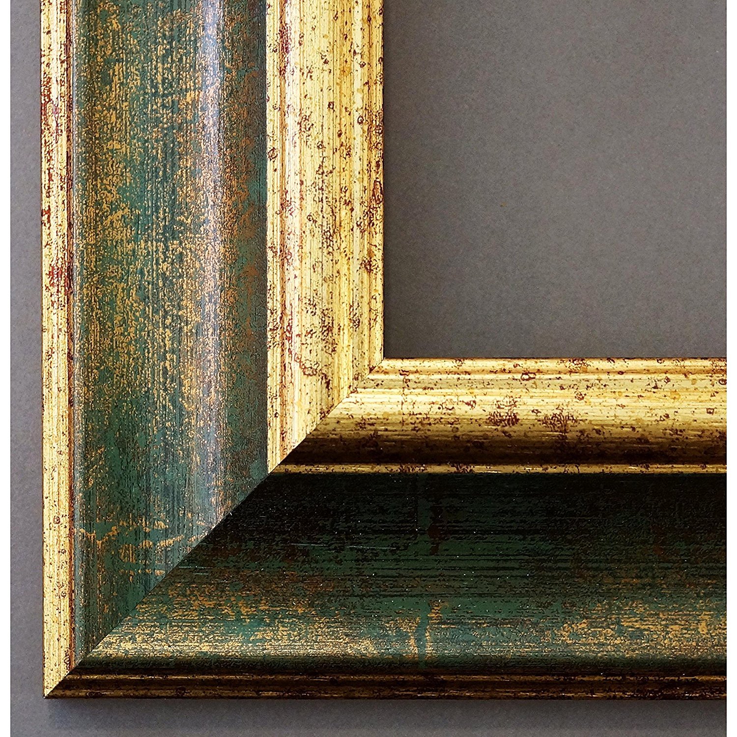 Marco dorado para cuadros – oro/color con o sin paspartú de madera, varios tamaños (oro/verde, 40 x 60)