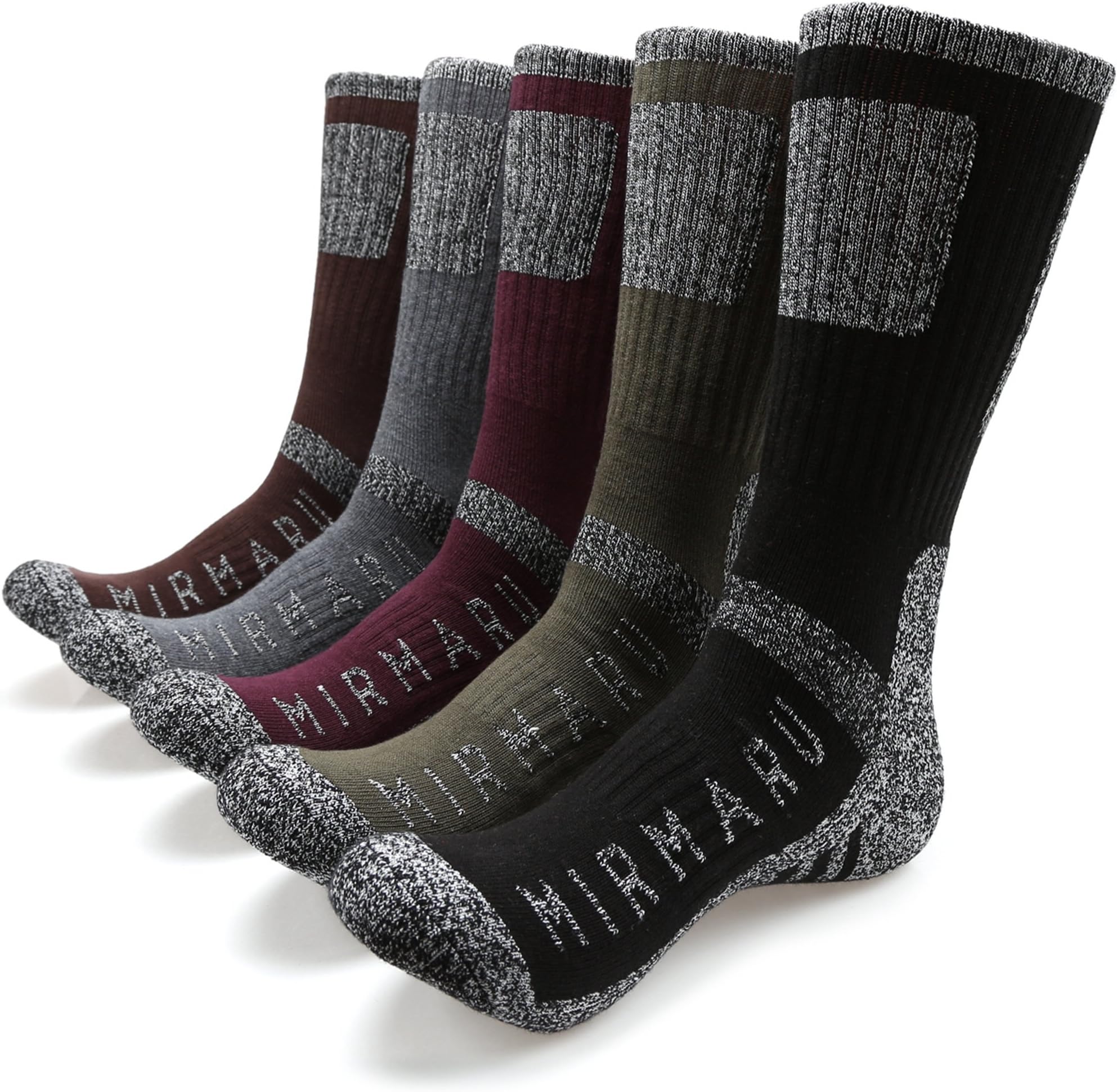 MIRMARU Men's 5 Pairs Multi Performance Outdoor Sports Hiking Trekking Crew Socks