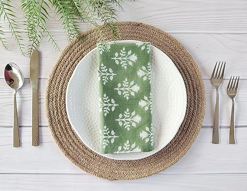 Miniatura 6 de AVKA Studio Paquete de manteles de algodón acanalado y servilletas con estampado de algodón, paquete de 6 unidades, color verde