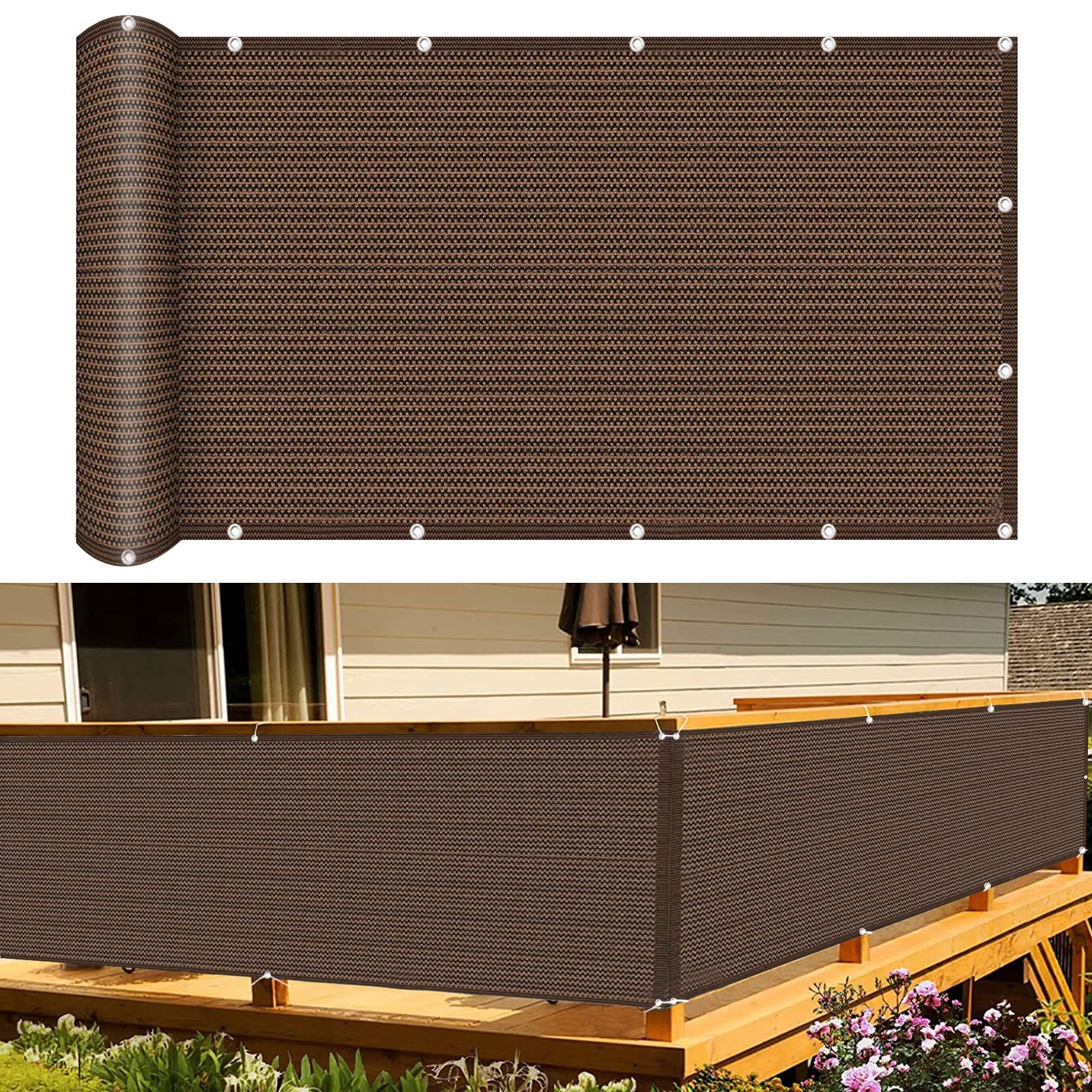 GUOJUN Brise Vue pour Balcon 95 x 300 cm HDPE résistant au Vent aux UV Filet d'ombrage Clôture d'ombrage avec Oeillets et Cordon pour Jardin Extérieur Balcon, ‎Marron