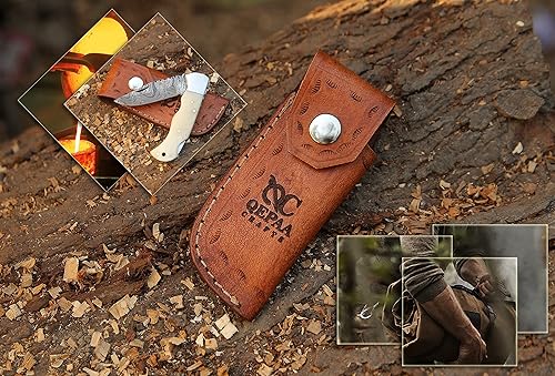 Miniatura 5 de Cuchillo plegable de Damasco hecho a mano de 6.5 pulgadas para hombres, cuchillo de caza con funda para exteriores, camping, pesca, senderismo,