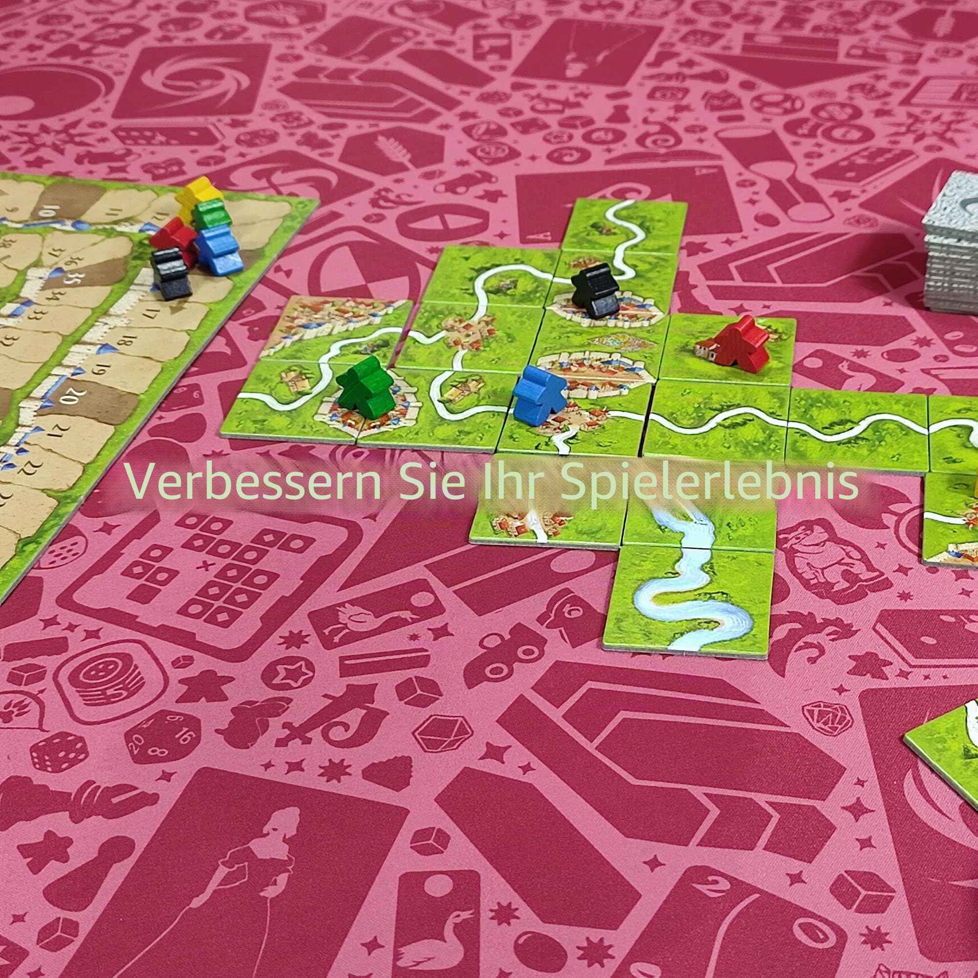 Neoprene Play MAT | spielmatte für Brettspiele, Würfel und Karten | 140 x 80 cm | WASSERDICHT, rutschfest und ROLLBAR (Gaming (Pink))