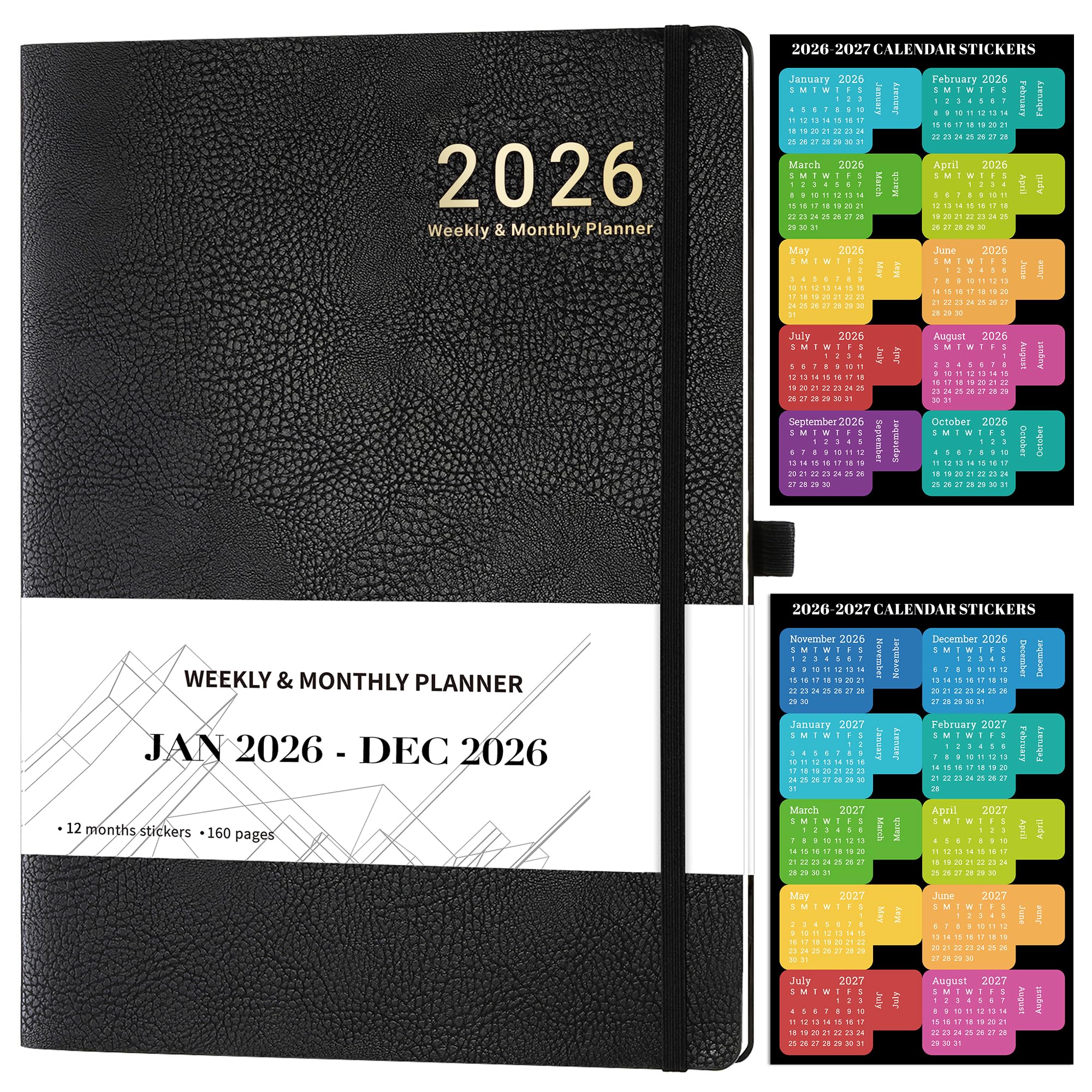 2026 Planner - JAN 2026 - DEC 2026, Planner Weekly and Monthly, Planner 2026, 8.5" x 11", Leather Cover Planners with Thick Paper, Back Pocket with Notes Pages, Black