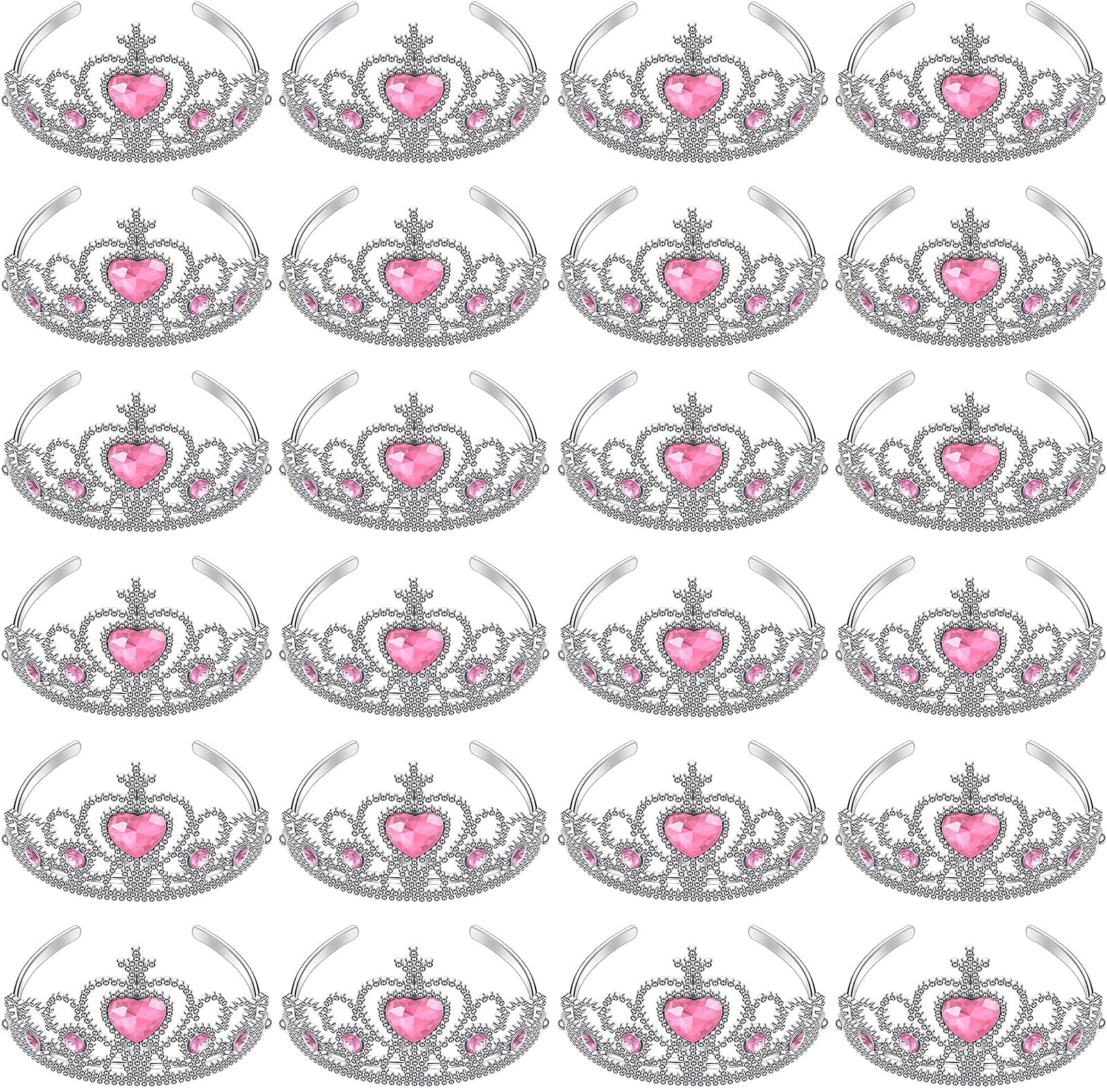 24 Pcs Tiara Crown Set Princess Crown for Girls Plastic Tiaras Dress up Costume Party Favor Accessories Kid Birthday (Pink)