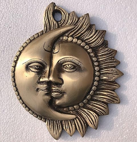 Miniatura 3 de Sun Moon - Plato decorativo de metal de latón de media cara hecho a mano para pared y decoración del hogar, regalo, colgante de pared