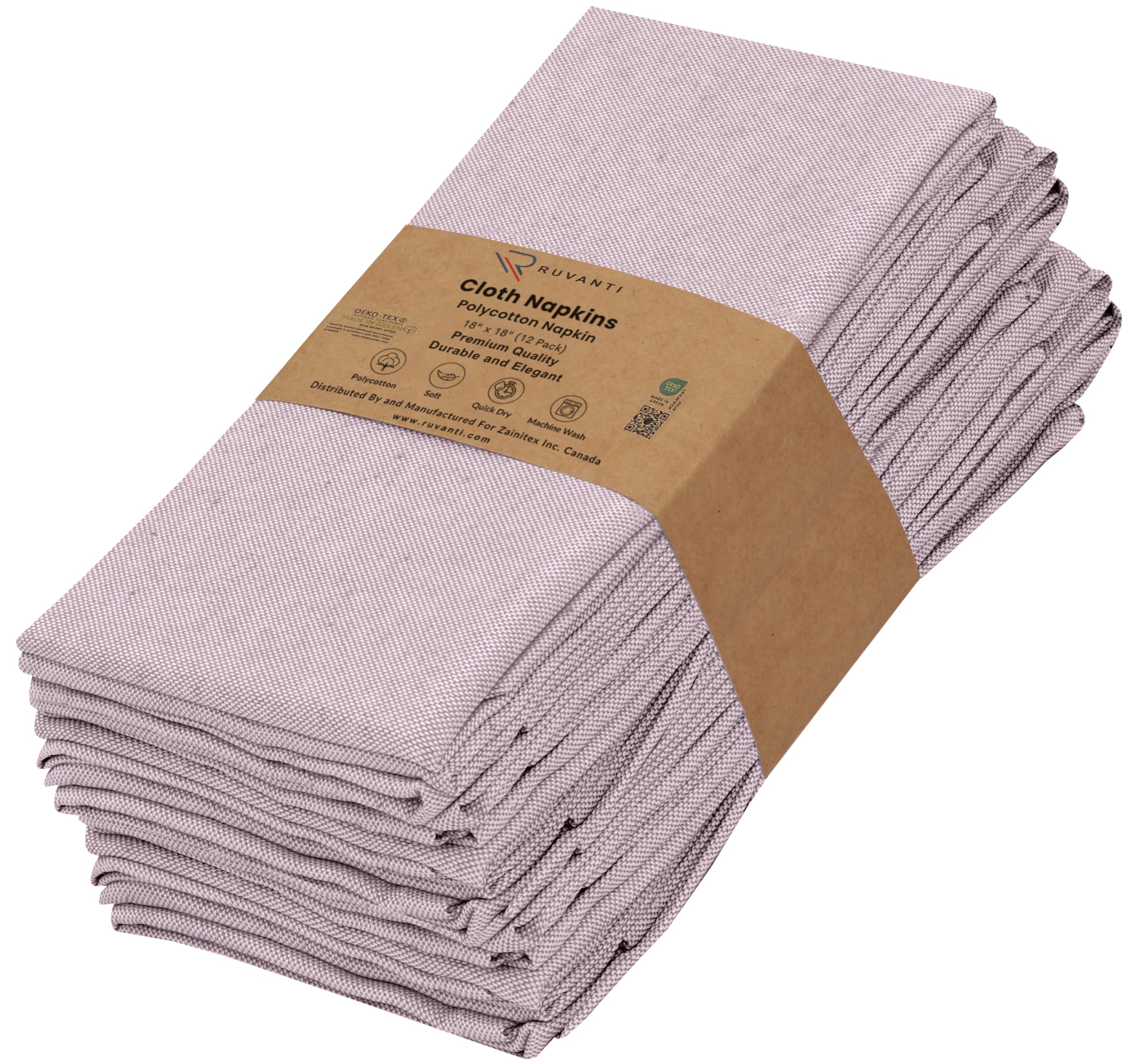 Ruvanti Mauve Cloth Napkins Set Of 12, 18X18 Reusable Napkins Cloth Washable, Soft & Durable Table Napkin, Poly Cotton Fabric Dinner Napkins For Parties, Christmas, Thanksgiving, Weddings