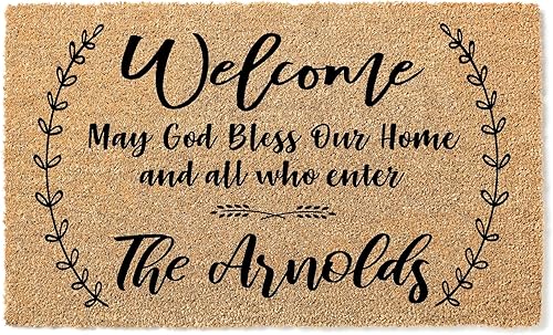 May God Bless Our Home Custom Coconut Coir Doormat v2, Personalized Doormat, Housewarming Gift, Front Door Mat, Closing Realtor Entryway Decor 1014
