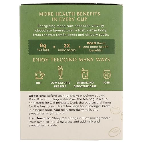 Miniatura 10 de Teeccino Té de hierbas  Chocolate de maca  Maca peruana adaptogénica cacao achicoria prebiótico sin cafeína sin ácidos alternativa al café 25 bolsas